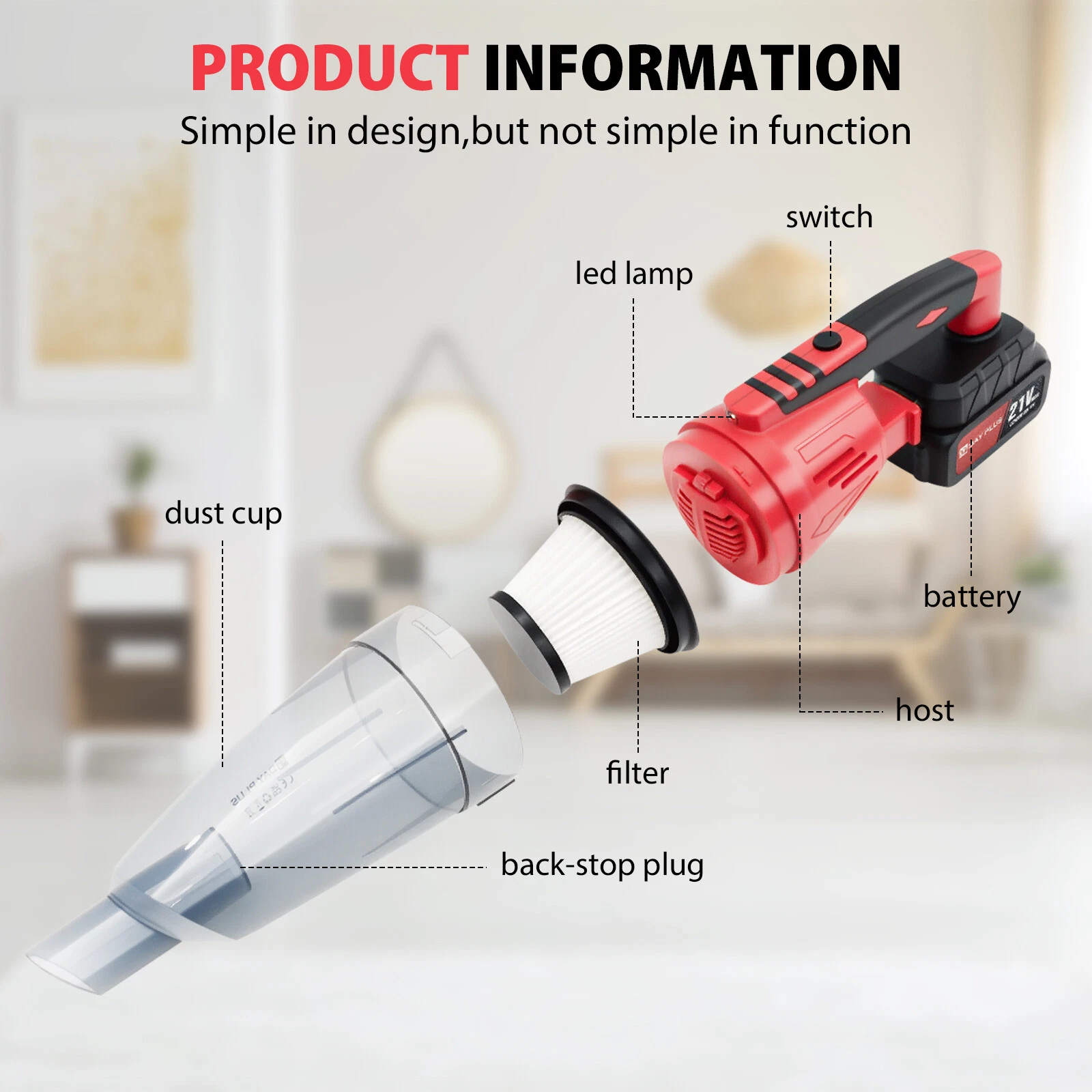 3 in 1 Cordless Vacuum Cleaner Rechargeable Lightweight Stick Vacuum Cleaner LED