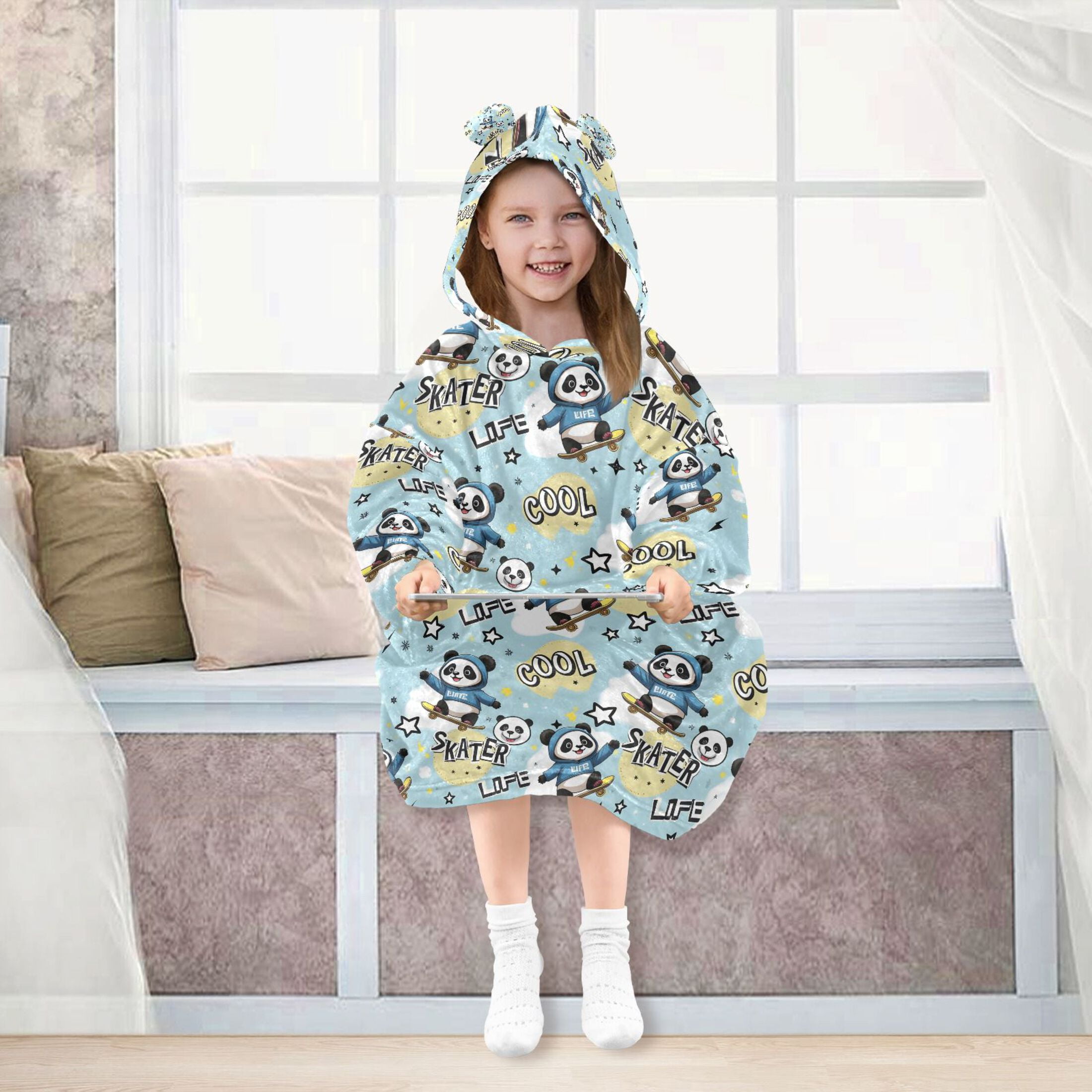 joogoo Wearable Blanket Hoodie for Cartoon Pandas Skating Oversized Sherpa Hooded 3-14 YR M