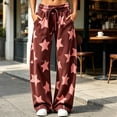 thumbnail image 6 of Zylanna Women's Wide Leg Sweatpants with Pockets, Star Print Loose Fit Drawstring Elastic Waist High Rise Baggy Casual Trousers for Street Loungewear Brown, 6 of 9