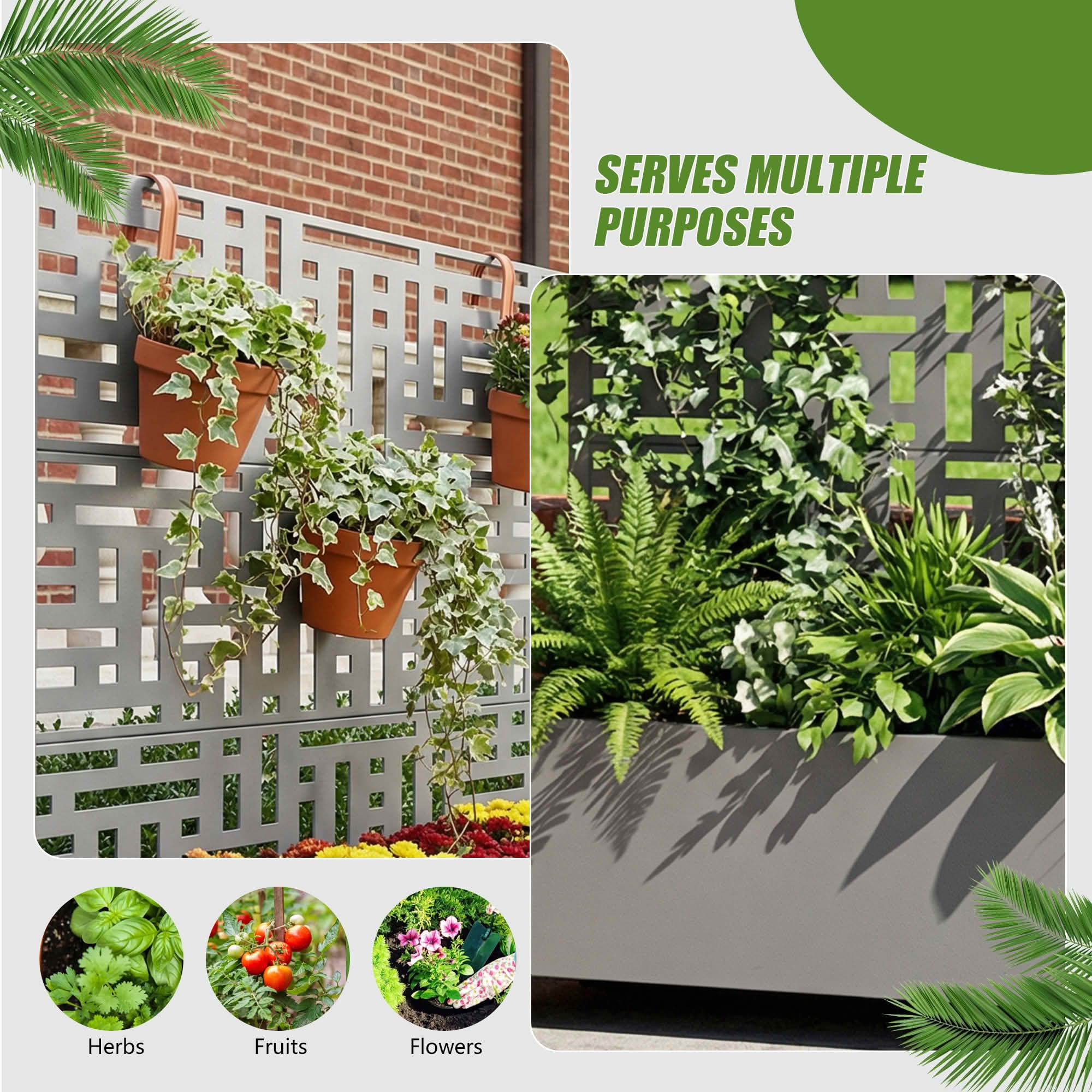 MAYEERTY 47X47" Metal Outdoor Gray Privacy Screen with Planter Box for Backyard & Garden, 3 Piece Set