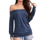 thumbnail image 1 of Whataatahia Top con hombros descubiertos para mujer, jersey de manga larga de Color puro, camisa holgada elástica para mujer, Top para fiesta diaria, trabajo azul XXL, 1 of 6