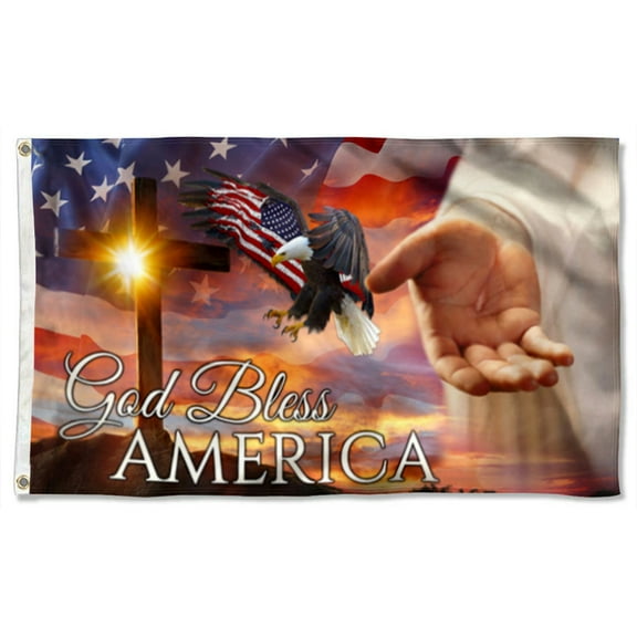 Cayyon Jesus Flag 3x5Feet Jesus Hand God Bless America Flag Banner with 2 Brass Grommets