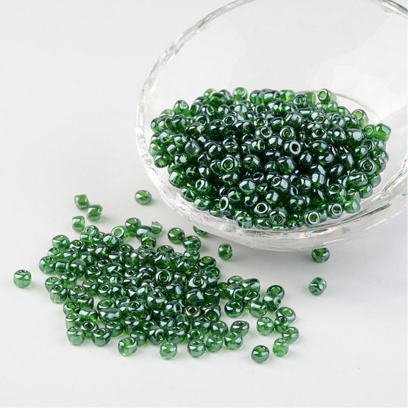50gs Round Glass Seed Beads Trans. Colours Lustered Green Size: about 4mm in diameter hole: 1.5mm about 496pcs/50g