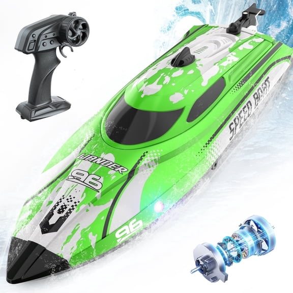 JoyStone Remote Control Boat with LED Lights, 25KM/H, 12 inch High-Speed RC Racing Boats for Pool & Lakes, Pool Toys for Kids & Adults, Green