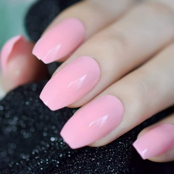 Shiny Coffin Pearl Pink Ballerina Fake Nails Candy Pink UV Design False Nail Full Cover Acrylic Nails Art