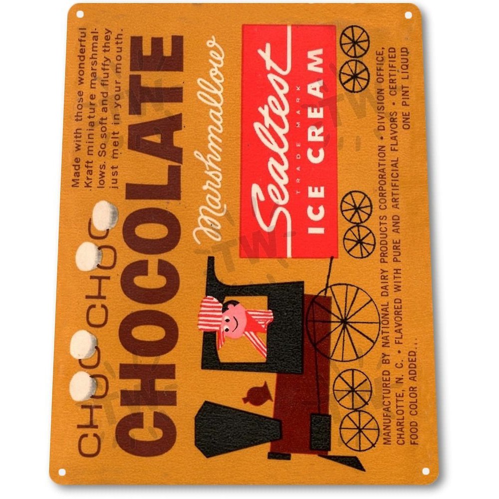 TIN SIGN B456 Chocolate Marshmallow Ice Cream Cone Retro Ice Cream Sign Decor, By Tinworld