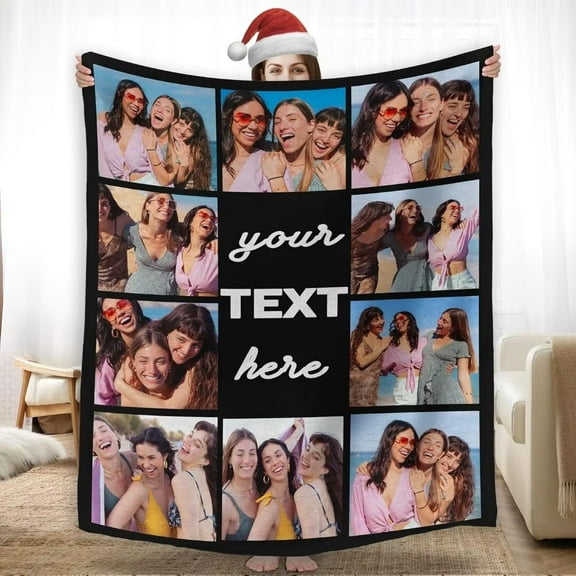 AISENIN Custom Photos Blanket with Text for Adult Kids Women Men Personalized Pictures Collage Fleece Blankets Gift for Christmas Birthday Family Couple Friend