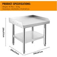 thumbnail image 6 of Heavy Duty Stainless Steel Grill Stand Table, Adjustable Legs, 2" Edge Baffle, 24x24x24in, 1000lb Top Shelf, Commercial, Silver, 6 of 6