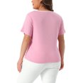 thumbnail image 3 of Agnes Orinda Women's Plus Size Easter Tops Contrast Trim Tie Knot Square Neck Short Sleeve T-Shirts Casual Blouses 1X Pink, 3 of 5