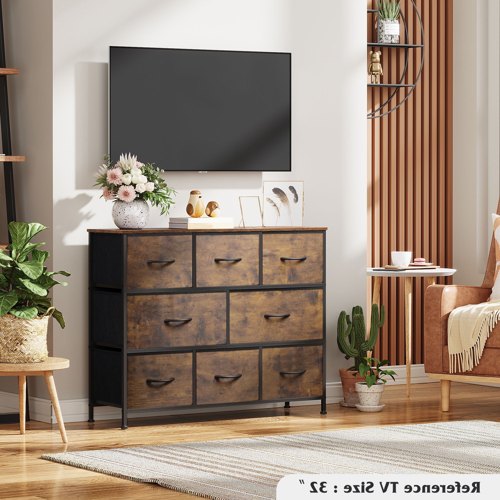 GALAXHERO 8 Drawer Dresser for Bedroom, Fabric Storage Unit, Large Drawer Chest for Entryway & Living Room, Rustic Brown, 59" x 30" x 16"