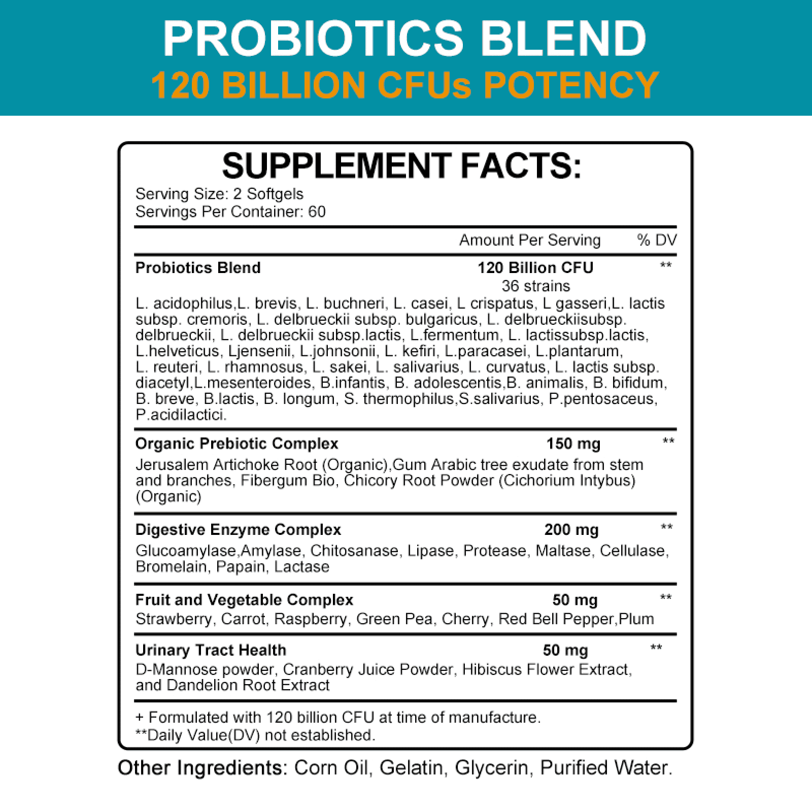 (3 Pack)Probiotic 120 Billion CFU for Women & Men - Immune, Digestive & Gut Health -120 Capsule