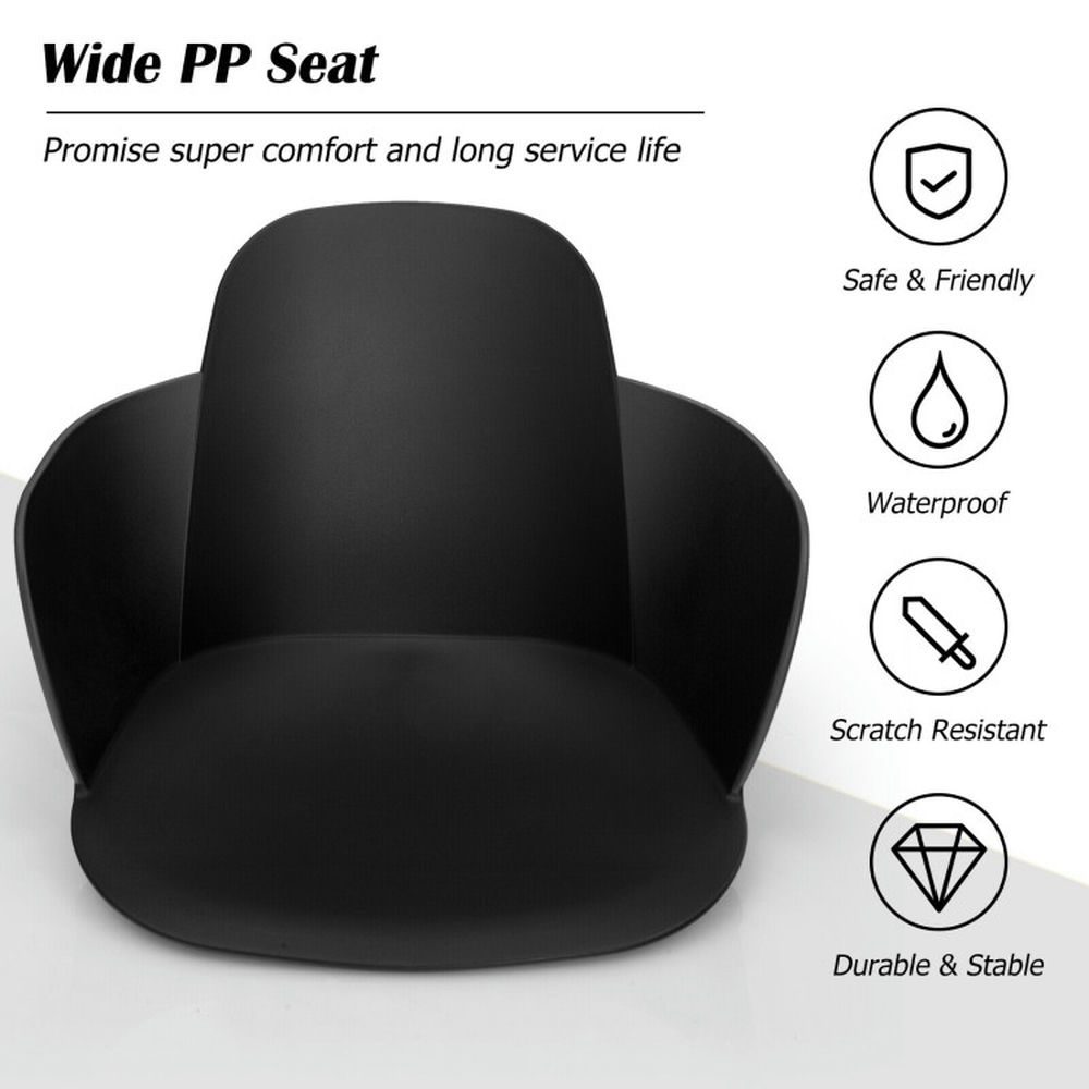 Demi Bonn Set of 2 Metal Frame Modern Petal-Shape Plastic Dining Chairs, Black