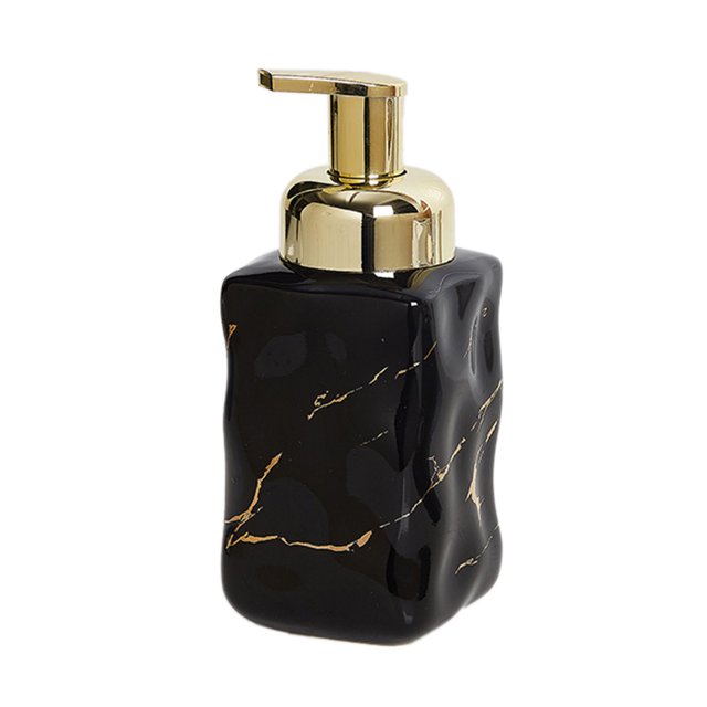 Qeeadeea Marble Ceramic Foaming Soap Dispenser, Foam Soap Dispenser With Gold Pump, Hand Foaming Dispenser, For Barthroom Kitchen-black-square