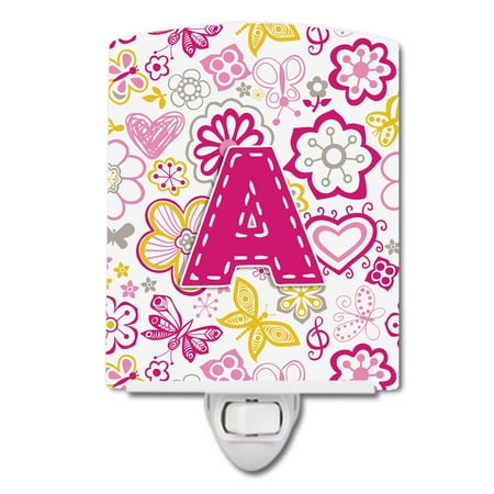 

Caroline s Treasures CJ2005-ACNL Letter A Flowers and Butterflies Pink Ceramic Night Light 6x4x3 multicolor