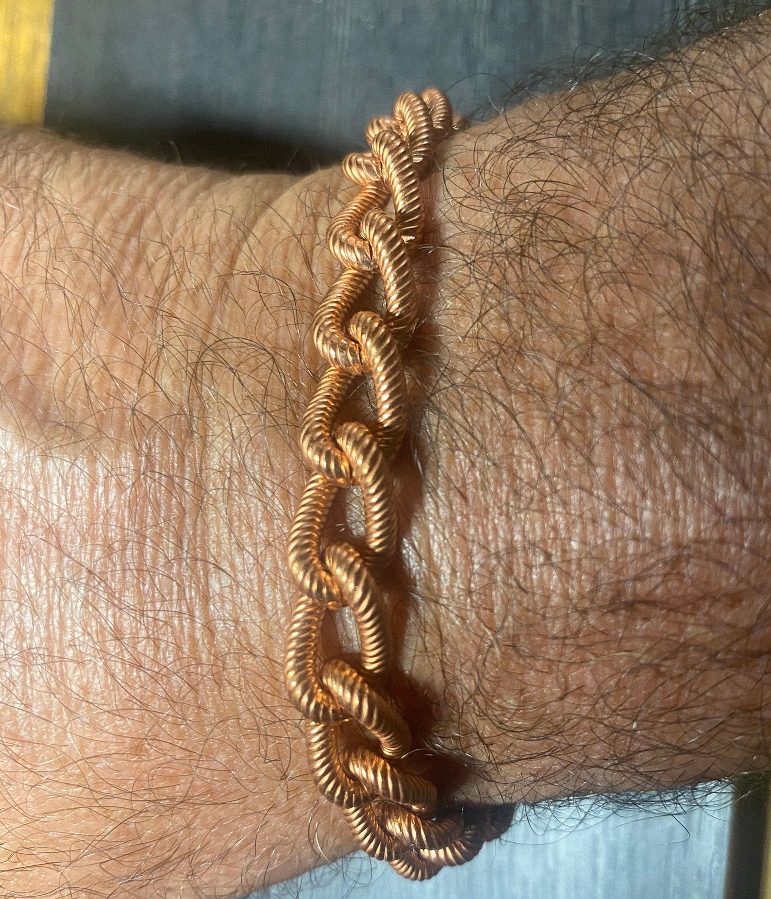 10 1/2 Inch Men's Solid Copper Link Bracelet CB792G - 1/4 of an inch wide. Thick and Durable.