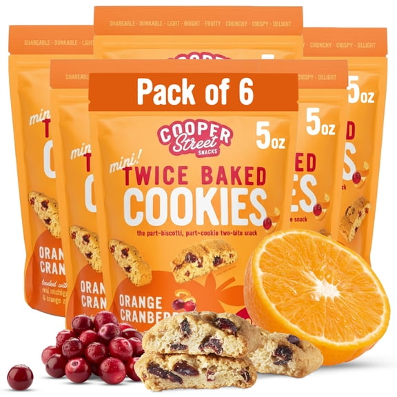 Cooper Street Orange Cranberry Twice-Baked Mini Biscotti Cookies, 5oz Pack of 6