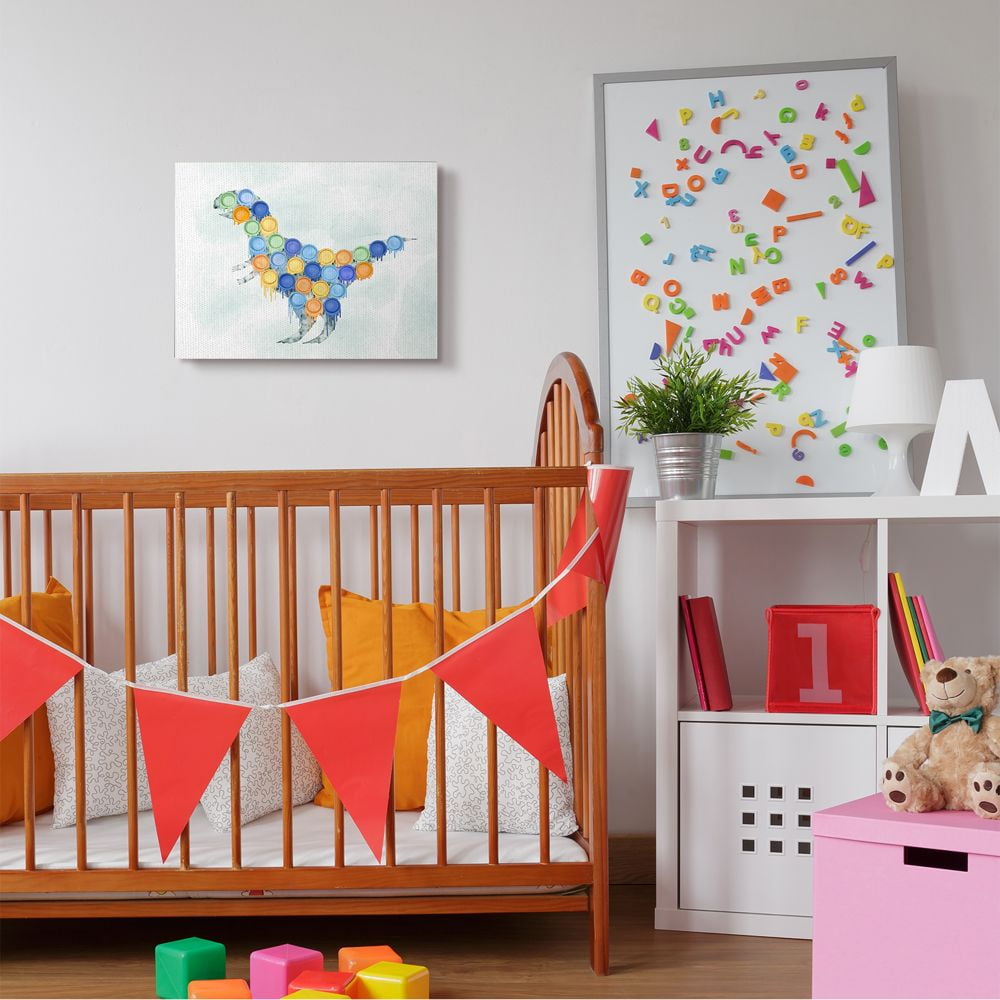 Stupell Industries Dinosaur Paint Cups Blue Orange Kids Design Canvas Wall Art by Ziwei Li