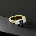 thumbnail image 3 of Gem Stone King 18K Yellow Gold Plated Silver 3-Stone Ring Sapphire Moissanite(2.12 Cttw) (Size 9), 3 of 4