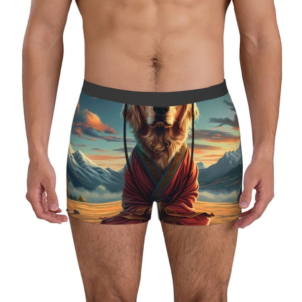 Balery Meditating Golden Retriever Calzoncillos bóxer para hombre, ropa interior de algodón suave y transpirable con cinturilla de nailon-XX-Large