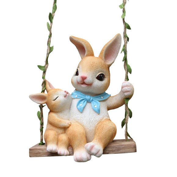 tamizeot Statue de Jardin Décorative Charmante Lapin Dessin Animé Figurine de Balançoire pour Balcon Extérieur Intérieur Patio Décorations Etc. Jardin