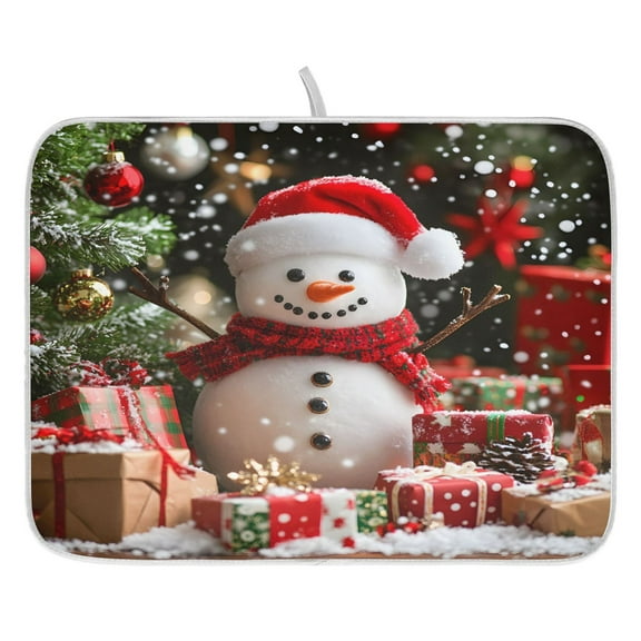 Christmas Snowman Gift Dish Drying Mat for Kitchen, Quick Drying Absorbent Soft Durable 16" x 18"