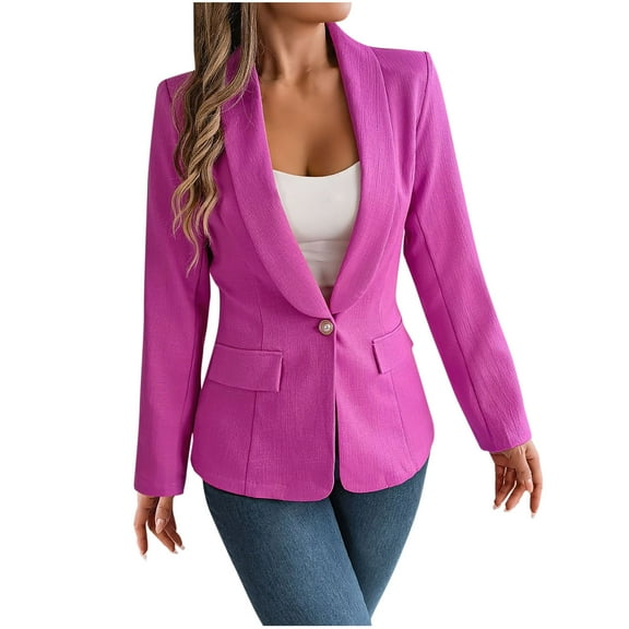ATOYSOY Women's s Solid Work Office Coat Chiffon Blazer Suit Lightweight Versatile Business Attire Casual Lapel Open Front Jacket Trendy Long Sleeve Button Front Cardigan Pink L