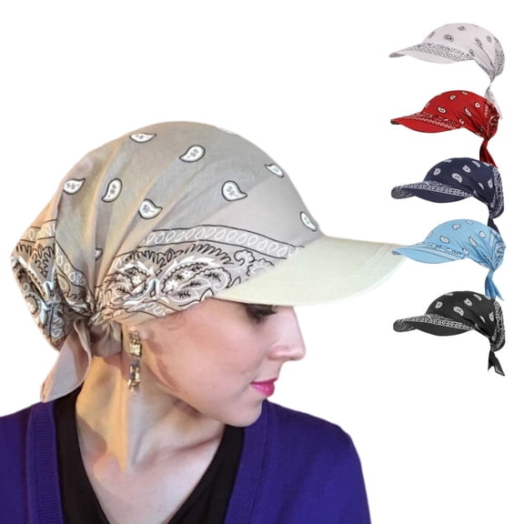 Paisley Bandana Hat with Brim Adjustable Head Scarf Cap Soft Sun Visor Head Wrap for Casual Wear Walking Travel Outdoor Activities and Everyday Styling