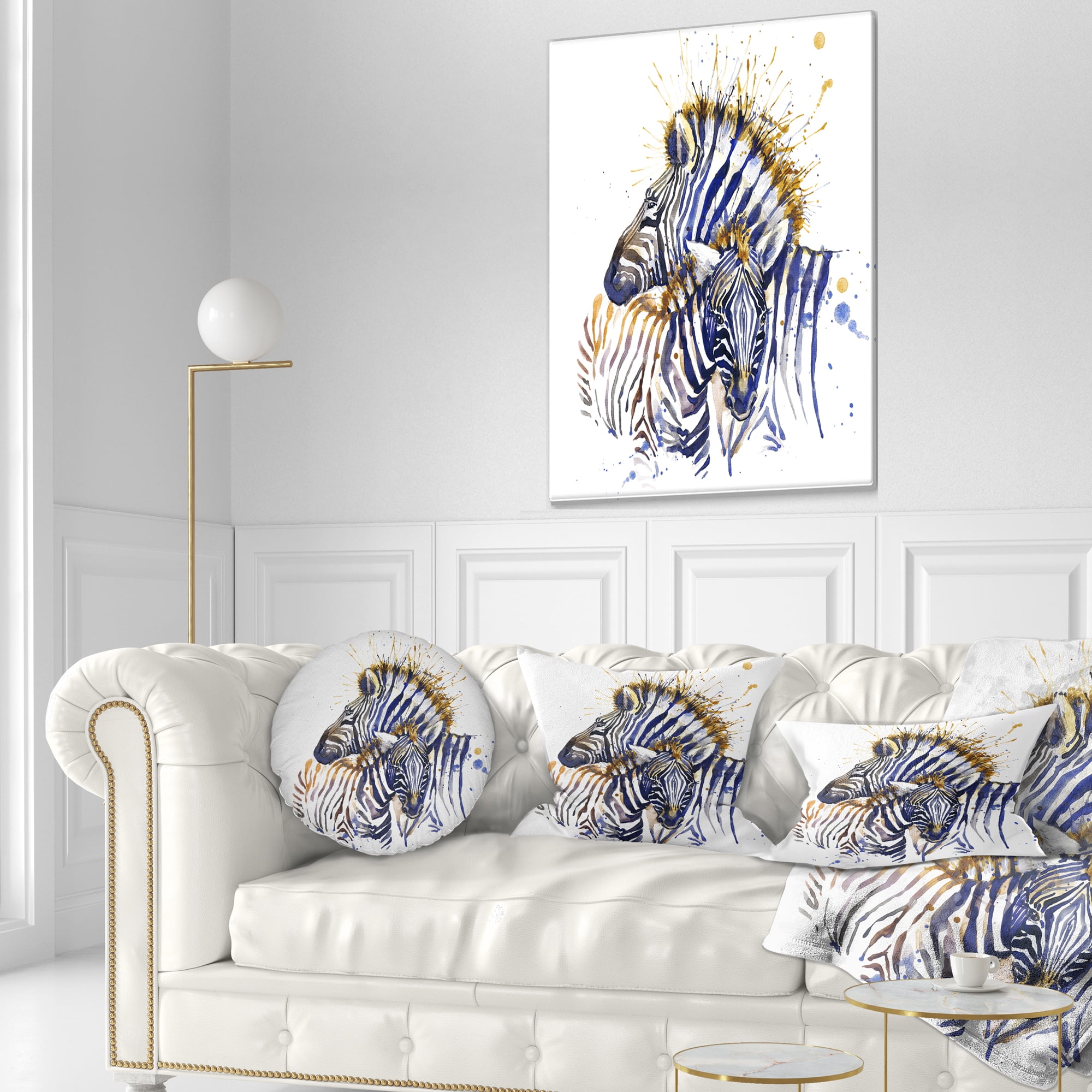 Designart Zebra Watercolor Rightwards - Animal Throw Pillow - 12x20