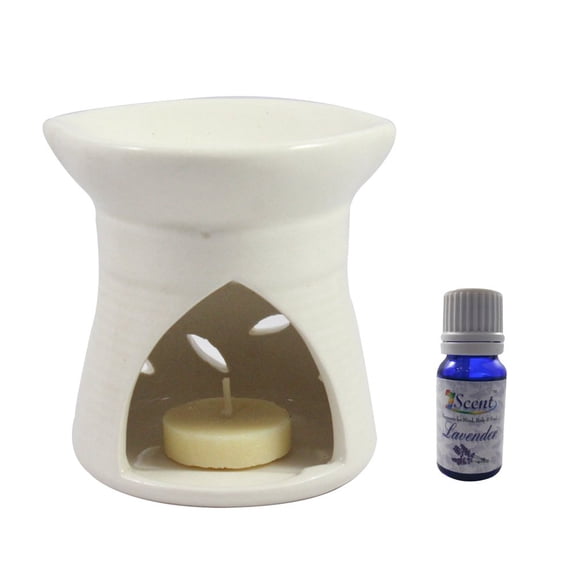 Home Decor Regular Use Pollution Free Handmade Ceramic Ethnic Tealight Candle Aroma Diffuser Oil Burner with Lotus Fragrance Oil | White Color Tealight Candle Aromatherapy Incense Oil Warmer Qty 1