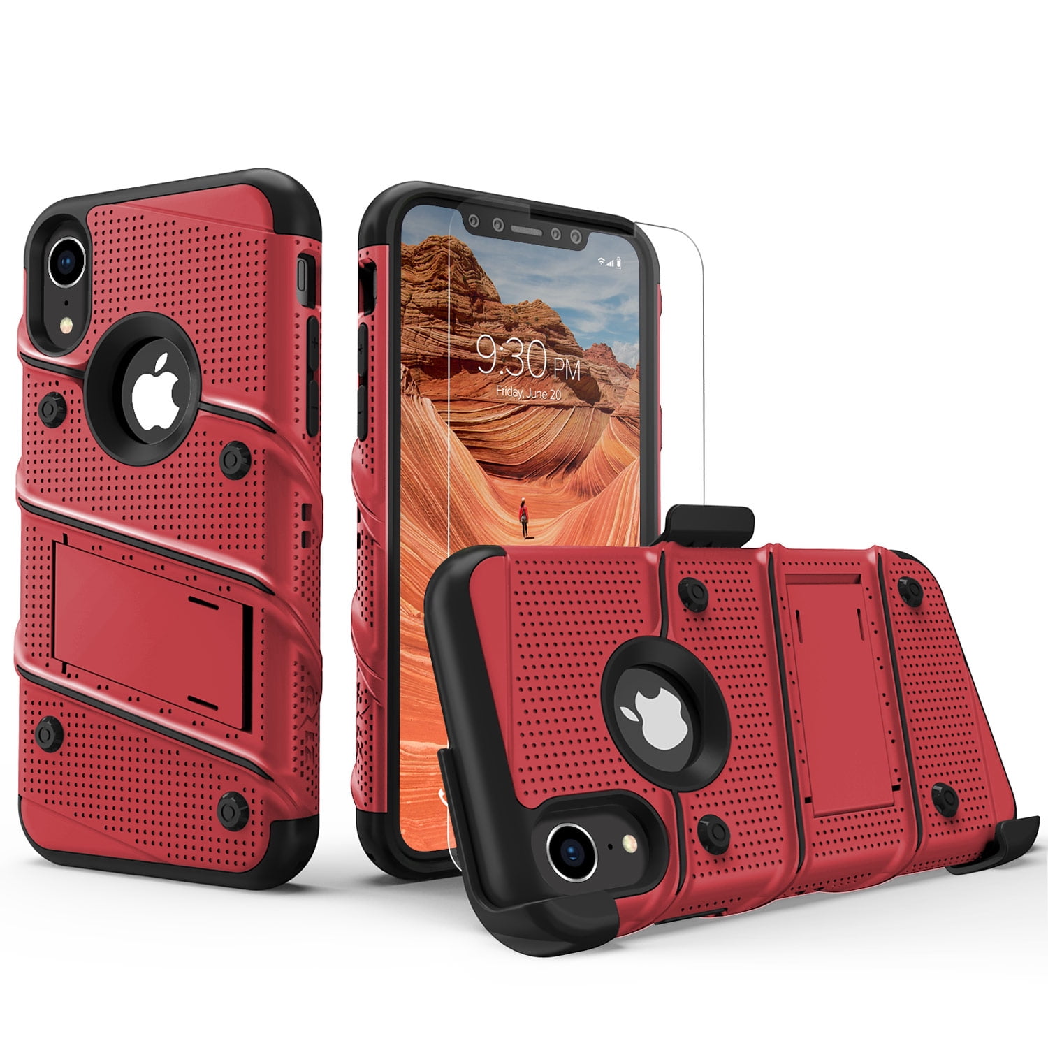 ZIZO Bolt Series for iPhone XR Case with Screen Protector Kickstand Holster Lanyard - Red & Black