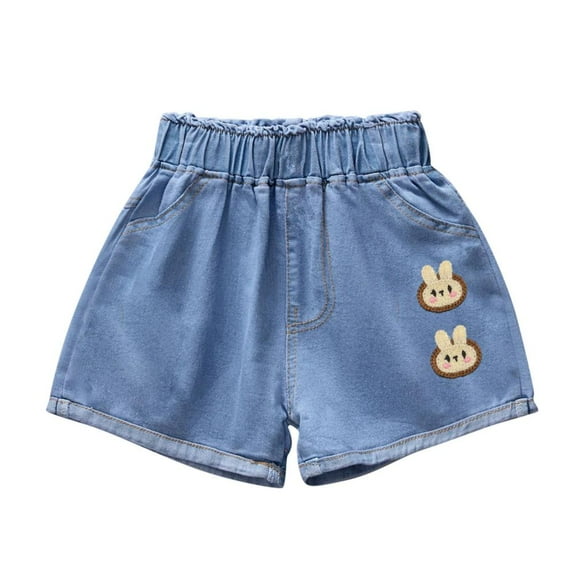 Bxsruta Toddler Girl Shorts, Summer Thin Style Medium Size Children's and Girls' Printed Denim Shorts with Pockets for Sports and Casual Wear, Blue 3-4 Years