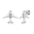 thumbnail image 2 of Halo Jewelers 10k White Gold Round Cut White Natural Diamond Flying Airplane Stud Earrings For Women | H-I Color, I2 Clarity, 0.07 Cttw Push Back Earrings, 2 of 5