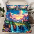 thumbnail image 2 of Manfei Pink Purple Floral Bed Sheets,Kawaii Flowers Blossom King Sheets,Narural Waterfall Orange Sunset Sheet Set For Girls,Breathable Home Decor,4-Piece, 2 of 7