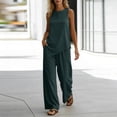 thumbnail image 5 of Sevevn Women's 2-Piece Linen-Look Outfit Sleeveless Asymmetric Top and Wide Leg Pants Set Navy S, 5 of 7