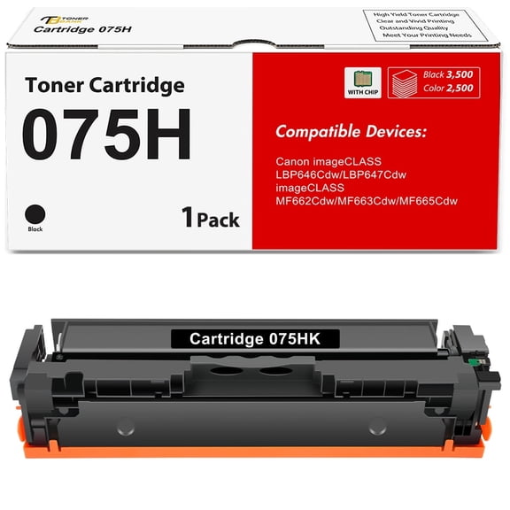 Vipink 075H Toner Cartridge 075 With Chip Compatible for Canon 075H 075 Toner Cartridge Set for Canon imageCLASS LBP646Cdw LBP647Cdw imageCLASS MF663Cdw MF665Cdw(1pack, Black)