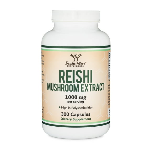 Reishi Mushroom Capsules (4:1 Ganoderma Extract, 1,000mg Reishi Powder Servings) 300 Count, 5 Month Supply, for Immune System Support and Defense by Double Wood Supplements