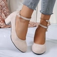 thumbnail image 6 of Bxsruta Flock Ankle Strap Block Heel Pumps for Women, Closed Toe Mid Heel Dress Shoes, 6 of 8
