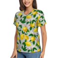 thumbnail image 2 of Honeii Lemon Seamless Pattern Oil Painting Effect Print Women's Classic V-Neck T-Shirt,Womens Fashion Tops,Stylish Everyday Top for Women, Casual Summer Spring Outfits Clothes-Medium, 2 of 5