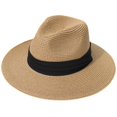 thumbnail image 1 of ZHAOCHENG Sombrero de paja panameño para hombre y mujer, plegable, para playa, con parasol y protector solar, en inglés, para verano., 1 of 4