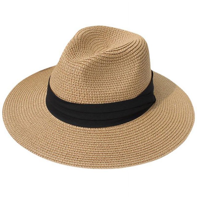 ZHAOCHENG Sombrero de paja panameño para hombre y mujer, plegable, para playa, con parasol y protector solar, en inglés, para verano.