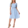 thumbnail image 2 of Vestido de Cuello Cuadrado Allegra K para Mujeres con Estrellas Metálicas, Manga Corta, Corte A, Cintura Elástica, Midi, XL, Azul Cielo, 2 of 6