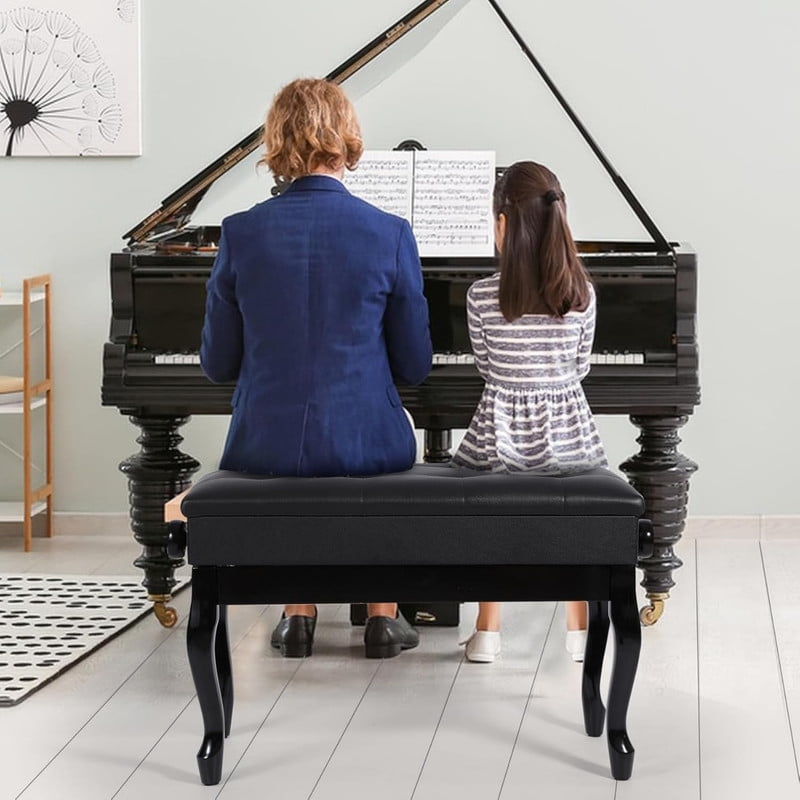 REDCAMP Adjustable Piano Bench with Storage, PU Leather Heavy Duty Keyboard Piano Bench with Padded Cushion Bent Leg, Black