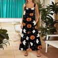 thumbnail image 3 of Women's Halloween Costume Jumpsuit Loose Fit Wide Leg Romper Overalls with Pockets, Happy Halloween Fall Harvest Festival Party Outfit 3XL, 3 of 5