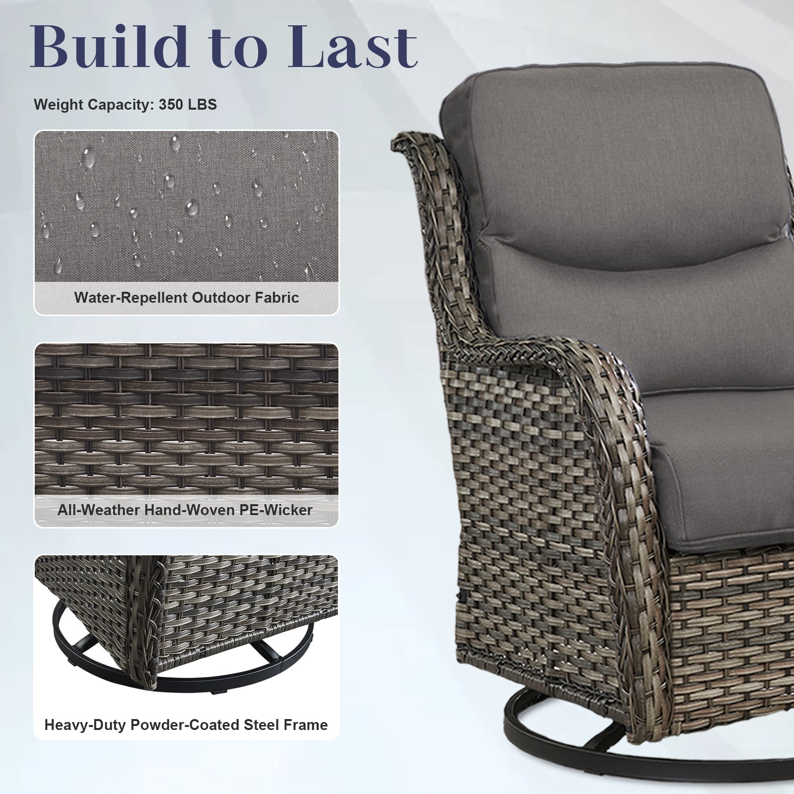 POCASSY 5 Pieces Patio Furniture Set with Swivel Chairs and Ottomans, High Back Deep Seat Cushioned Wicker Outdoor Conversation Set for Porch & Balcony, Gray Wicker/Beige Cushion