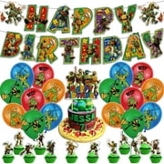 44 Pcs Ninja Turtles Birthday Party Supplies, Cartoon Ninja Turtles Party Decorations Party Favors Include Happy Birthday Banners, Cake Topper, Cupcake Toppers, Balloons for Kids Boys Teenage