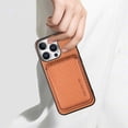 thumbnail image 4 of Dteck Detachable Back Cover for iPhone 16 Pro Max with Card Holder, Magnetic Wallet Pocket Carbon Fiber Texture PU Leather Slim Phone Case, Brown, 4 of 12