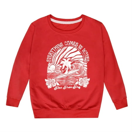 

Otqutp Crewneck Blouse for Baby Girls Middle and Older Children s Printed Casual Pullover Shirt Loose Round Neck Long Sleeve Sweater(Red 5-6 Years)