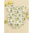 thumbnail image 6 of BemeyourBBs Newborn Baby Girl Bubble Romper Infant Baby Summer Clothes Loose Fit Strawberry Lemon Bow Print Crew Neck Flying Sleeve Bodysuit Jumpsuit Playsuit, 6 of 9