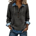 thumbnail image 2 of Endives Womens Denim Shirt Collar Patchwork Denim Pullover Shirt Knit Sweater Casual Blouses Spring Outfit, 2 of 5