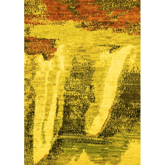 Ahgly Company Machine Washable Indoor Rectangle Abstract Yellow Modern Area Rugs, 2' x 3'